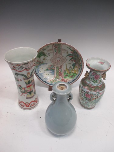 Lot 8 - A Chinese waisted cylindrical vase, decorated...