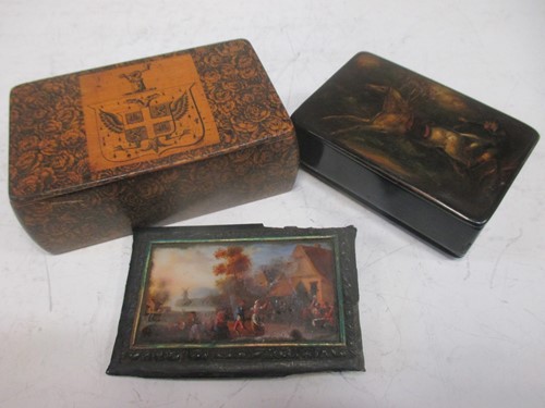 Lot 177 - A Mauchline ware table snuff box, the cover...
