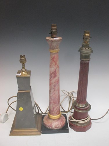 Lot 111 - A faux rouge griotte column table lamp, 52cm...
