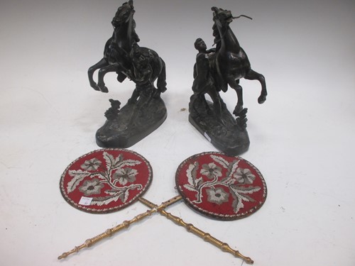 Lot 113 - A pair of spelter Marley Horses and two...