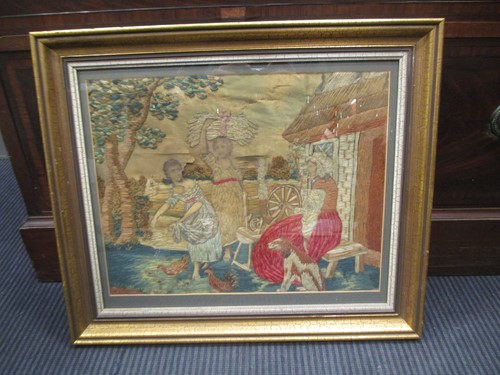 Lot 379 - A 19th century silk and woolwork picture,...
