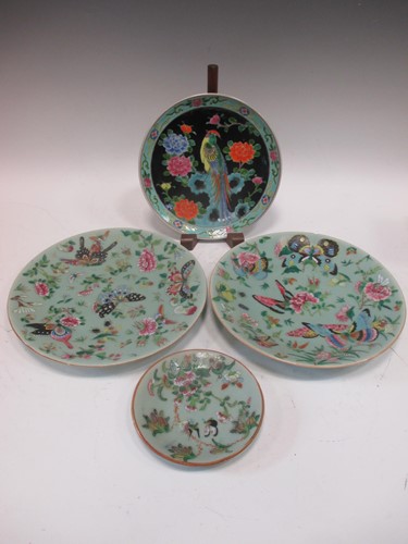 Lot 18 - A pair of Chinese plates, the mint green...