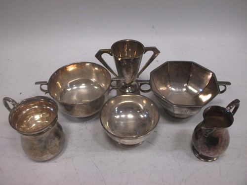 Lot 216 - Three silver bowls, 2 cups and a jug, 20th...
