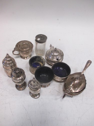 Lot 218 - Various silver cruet items and condiments,...
