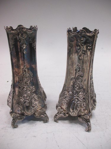 Lot 213 - A near pair of squat silver vases, Sheffield,...