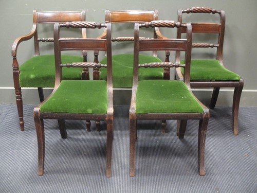 Lot 455 - A set of five Regency mahogany rope back...