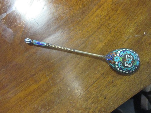 Lot 228 - A Russian enamel silver tea spoon together...