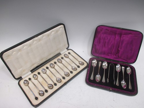 Lot 195 - Twelve silver bean end coffee spoons, and 6...