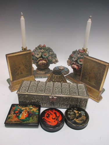 Lot 30 - A 19th century Grand Tour brass and enamelled...