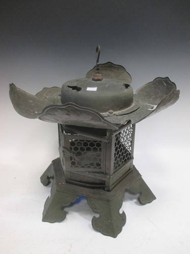 Lot 131 - A 20th century Chinese copper hanging lantern...