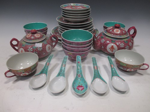 Lot 227 - A Chinese teaset and rice bowls, coloured bowl...