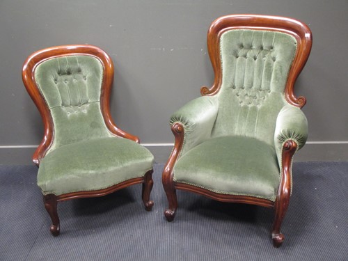 Lot 504 - A Victorian green draylon show frame armchair...