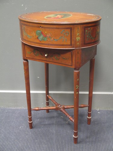 Lot 467 - A Sheraton revival satinwood work table the...