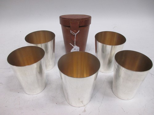Lot 431 - A set of 6 silver plated stacking stirrup cups...