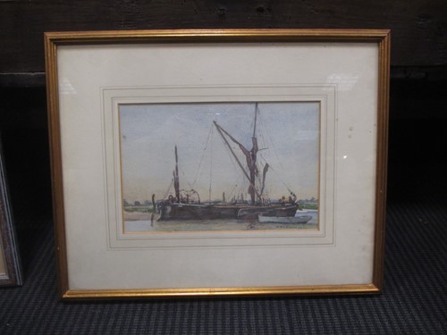 Lot 483 - D. Barlow (20th C), A Moored wherry boat,...