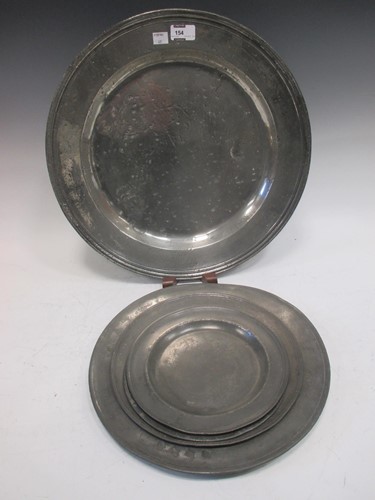 Lot 154 - A large 17th century pewter charger, 44cm dia.,...
