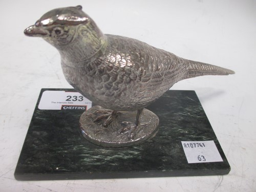 Lot 233 - A mid 20th century silver pheasant, 17cm long