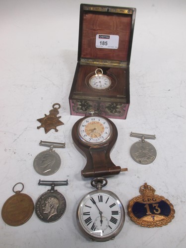 Lot 185 - A gold fob watch, a silver pocket watch and...