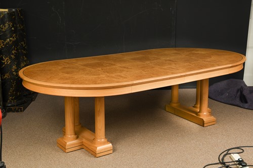 Lot 380 - A pale oak and birds eye maple extending dining table by David Linley