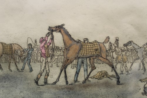 Lot 588 - Four unsigned hand coloured etchings,...