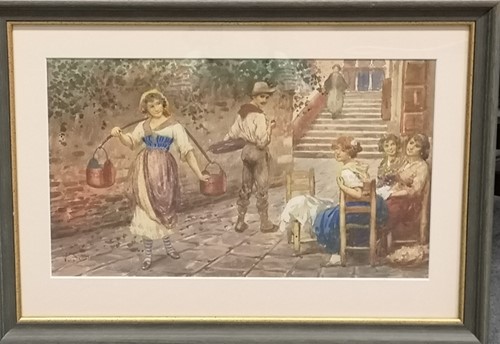 Lot 650 - V Scotti, Italian Street Scene, signed 'V...
