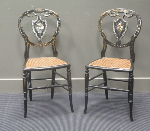 Lot 563 - A pair of mother-of-pearl inlaid side chairs