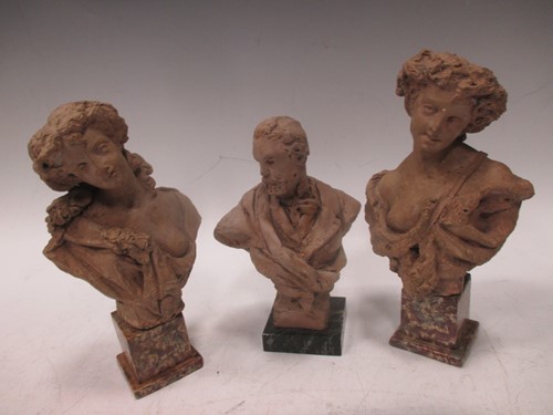 Lot 4 - A pair of small terracotta busts of Ladies...