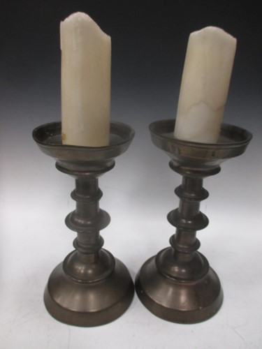 Lot 38 - A pair of brass pricket-candlesticks of 16th Century style