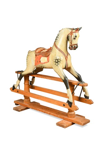 Lot 446 - An FH Ayres dapple-grey rocking horse, circa 1920
