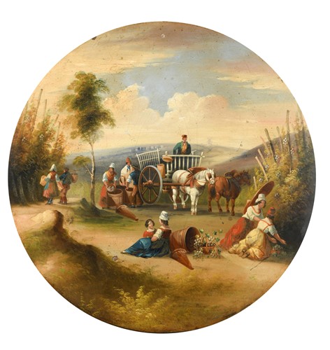 Lot 432 - A papier maché circular table top, 19th century