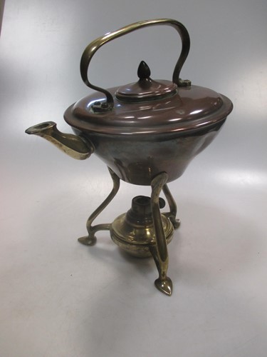 Lot 309 - W.A.S Benson, a copper and brass kettle on...