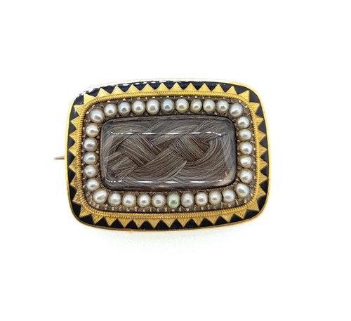 Lot 47 - A 19th century pearl and enamel mourning brooch