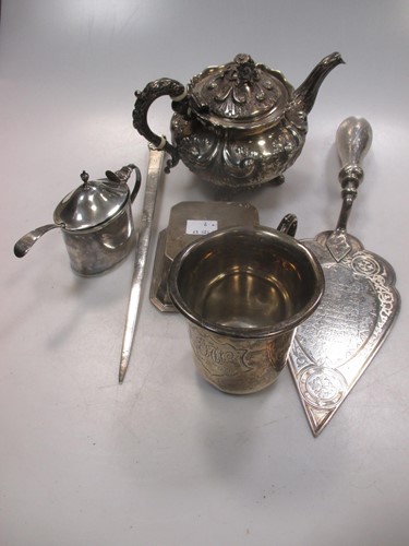 Lot 417 - A silver bachelor's teapot, a silver mustard...