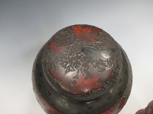 Lot 287 - A pair of cinnabar lacquer vases and a lacquer...