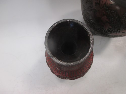 Lot 287 - A pair of cinnabar lacquer vases and a lacquer...