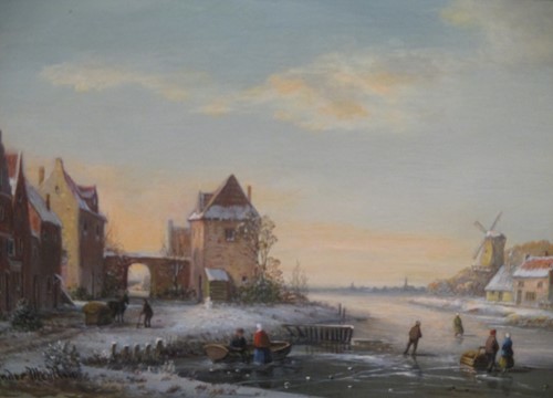 Lot 498 - Van Der Muellen, Dutch ice skating scene, oil...