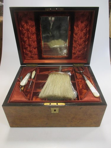 Lot 450 - A Victorian burr walnut work box together with...