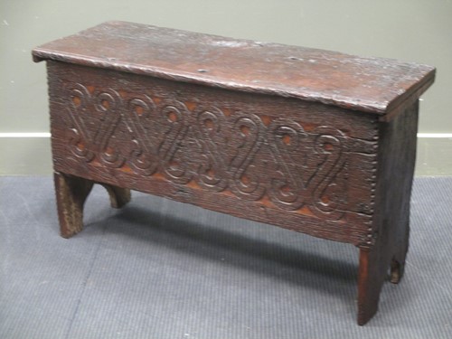 Lot 861 - Circa 1780 a carved oak six plank coffer 56 x...