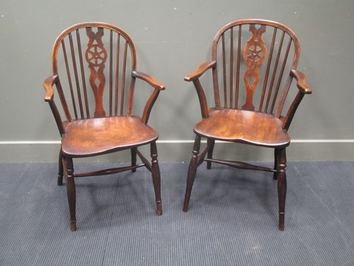 Lot 871 - Circa 1860 two oak and elm hoop back Windsor...