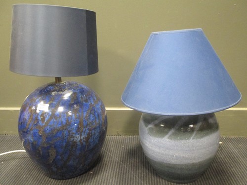 Lot 277 - A large blue glazed studio pottery lamp and...