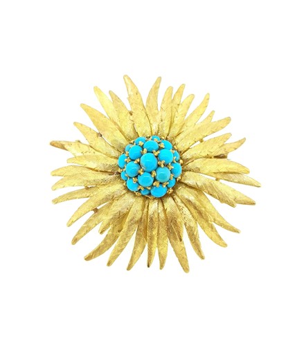 Lot 60 - A mid 20th century turquoise set stylised chrysanthemum brooch