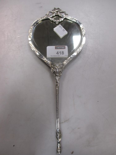Lot 418 - A French silver leather backed hand mirror,...