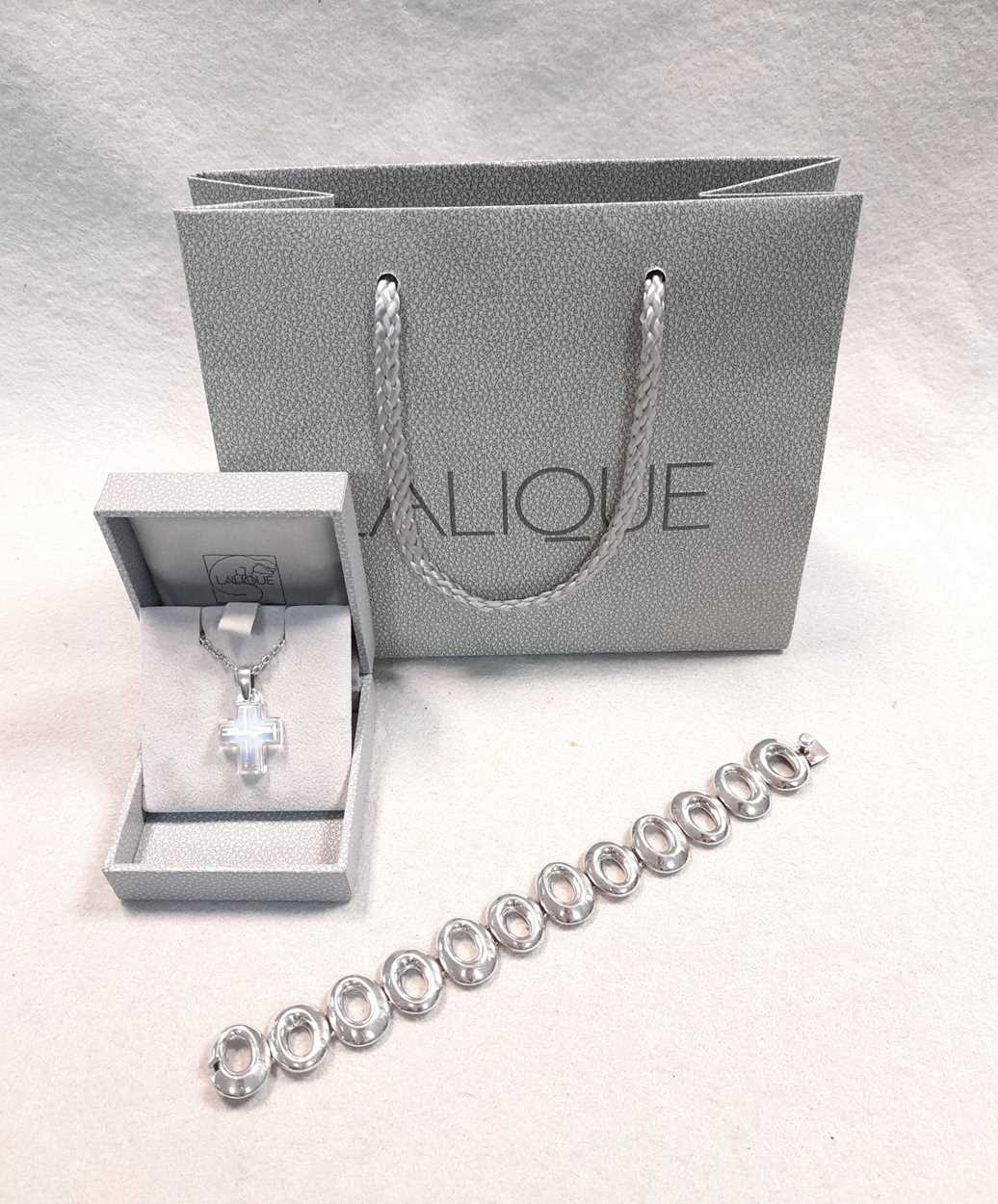 Lot 401 - Lalique opalescent glass cross pendant and...