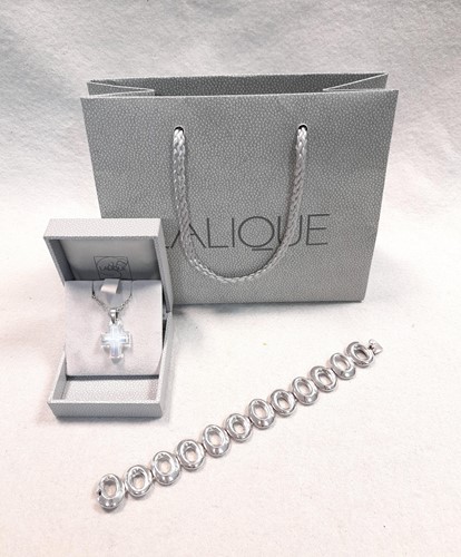 Lot 401 - Lalique opalescent glass cross pendant and...