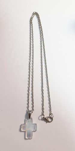 Lot 401 - Lalique opalescent glass cross pendant and...