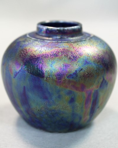Lot 27 - A miniature Ruskin Pottery Kingfisher lustre jar