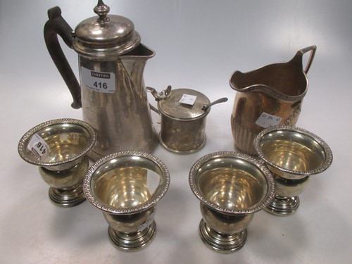 Lot 416 - A silver mustard with spoon and liner,...