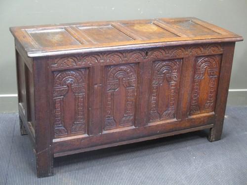Lot 813 - A 17th century oak chest 75 x 134 x 57cm