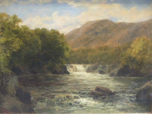 Lot 643 - Victorian school, a riverscape with waterfalls....