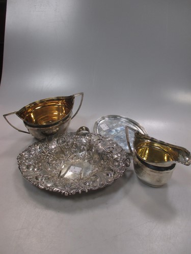 Lot 445 - A silver dish together with a milk jug and...